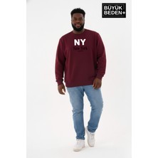 Superlife Erkek Büyük Beden Ny Newyork Baskılı Bisiklet Yaka Ince Sweatshirt SPR26BSW956-15