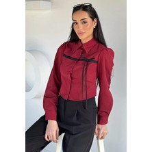 Gülseli Kadın Şeritli Fiyonk Detaylı Gömlek P-00020360