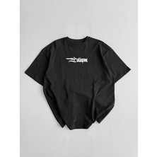 20/1 Penye Compack Unisex Baskılı Oversize Bisiklet Yaka Kısa Kol Yazlık T-Shirt - Siyah