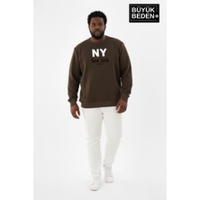 Superlife Erkek Büyük Beden Ny Newyork Baskılı Bisiklet Yaka Ince Sweatshirt SPR26BSW956-15