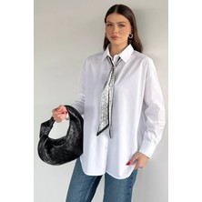 Gülseli Kadın Fularlı Oversize Gömlek P-00020350