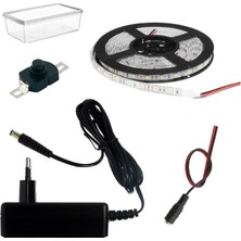 Devre Dünyası Dc 12V Şerit LED 5 Metre Tek Çipli Beyaz Işık Lamba Anahtar Adaptörlü Aydınlatma Devresi Öğrenci Hobi Deney Seti