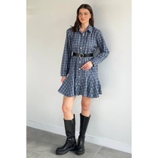 Gülseli Kadın Kemerli Fırfırlı Elbise P-00020355