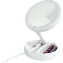 PremiumPort Çift Taraflı Katlanabilir 10X Büyütme LED Makyaj Aynası USB Kablo ile