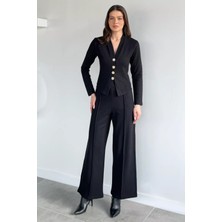 Gülseli Kadın Selanik Kumaş Hırka Bel Lastikli Palazzo Pantolon Ikili Takım P-00020366