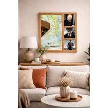 Kids Town Ahşap Çerçeveli Mozaik Taş (Mermer) Ayna 48 x 36 cm Seramik Desenli Atatürk Baskılı Dekoratif Ayna