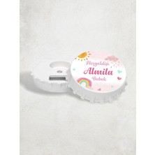 Dijidepo Kişiye Özel Isimli Gökkuşağı Temalı Bebek Hediyeliği Magnet 6 cm