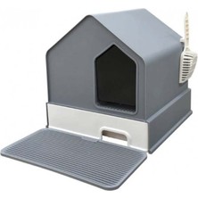 Mewmew Ev Şeklinde, Kürekli, Pencereli, Çekmeceli ve Paspaslı Kapalı Kedi Tuvaleti MSP‑111