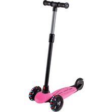 PremiumPort Pembe Renkli LED Işıklı Silikon Tekerli Çift Tekerli Scooter