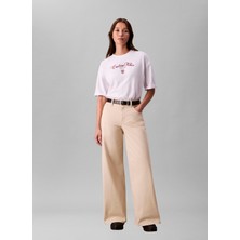 Calvin Klein Jeans Yuvarlak Yaka Baskılı Beyaz Kadın T-Shirt Ss Oversıze Ck Ny Tee