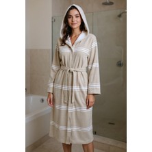 DNRYSL %100 Doğal Pamuk, Yumuşak Dokulu Unisex Kapüşonlu Peştemal Bornoz, Banyo ve Plaj Bornozu