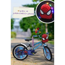 PremiumPort Erkek Çocuk Bisikleti, 20 Jant, Mavi, LED Işıklı, Örümcek Figürlü ve Çantalı