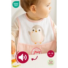 Bebekevi Düdüklü Cepli Sıvama Mama Önlüğü - Minik Penguen  Pembe