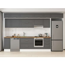 Alvinka 365X240 cm Klasik Mebran Mutfak Dolabı MB-E80S40S45-1 Antrasit - Suntalam
