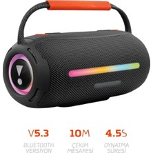 PremiumPort Siyah LED Işıklı Dayanıklı Çok Fonksiyonlu Bluetooth Hoparlör