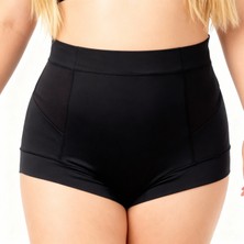 Bonbon Kadın Büyük Beden Yüksek Bel Saten ve Tül Kumaş Siyah Renk Külot BB2196