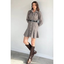 Gülseli Kadın Kemerli Fırfırlı Elbise P-00020355