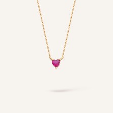 Aja Plum Ruby Heart Small Kalp Kesim Yakut Rengi Taşlı Altın Kolye
