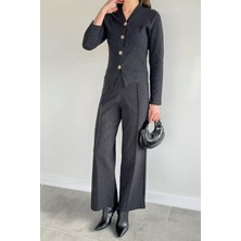 Gülseli Kadın Selanik Kumaş Hırka Bel Lastikli Palazzo Pantolon Ikili Takım P-00020366