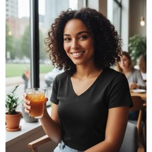 Markapia Woman Kadın V Yaka Kısa Kollu Ince Esnek T-Shirt