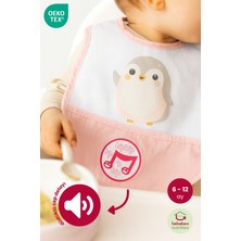 Bebekevi Düdüklü Cepli Sıvama Mama Önlüğü - Minik Penguen  Pembe