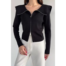 Gülseli Kadın Bebe Yaka Fermuarlı Triko Bluz P-00020343