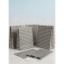e ERTA Siyah/beyaz Ekose Kraft Çanta 25X31 cm -25 Adet- Hediye Poşeti , Hediye Paketi Kraft Kağıt Çanta