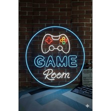 Dekoraven Game Room Tasarımlı Yuvarlak LED Neon Tabela Oyuncu Odası DEKOR(50X50CM)