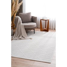 Türkeri Halı Monard Geometrik Desenli Krem Halı  Pamuk Tabanlı