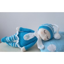 Amigurumi Oyuncak Uyku Arkadaşı Mavi Bebek 45CM