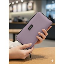 Purpleart Kadın Lila Yazılı Fermuar Polo Armalı Büyük Boy Yatay Cüzdan 10X20CM