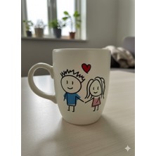 Palto Tasarım Çizim Aşk Krem Oval Kupa - Hediyelik Kupa Fincan Mug