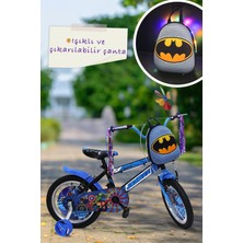 PremiumPort Mavi Erkek Çocuk Bisikleti 16 Jant LED Işıklı, Figürlü Çantalı ve Püsküllü