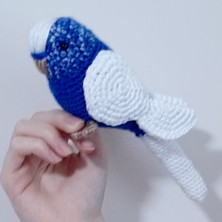 Amigurumi Kuş Muhabbet Kuşu Lacivert Kırçıllı Beyaz Kanat