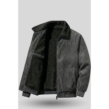 Genius Store Erkek Kadife Mont Peluş Astarlı Tam Fermuarlı Gömlek Yaka Spor Mont
