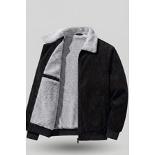 Genius Store Erkek Kadife Mont Peluş Astarlı Tam Fermuarlı Gömlek Yaka Spor Mont
