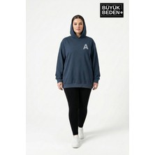 Superlife Kadın Büyük Beden Kapşonlu A Baskılı Ince Swatshırt SPR26BSWK957-12