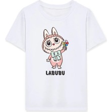 Kız Labubu Çocuk Baskılı T-Shirt - Beyaz
