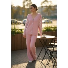 Mandala Tekstil Kadın Zikzak Desenli Alt Üst Triko Takım