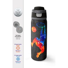 Coral High Gri Basketbol Desenli Pipetli ve Direkt Içim Çelik Termos 800 ml 38532