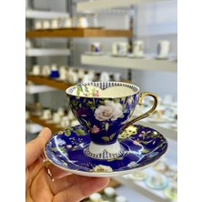 Roy King Lacivert Çiçekli Tek Kişilik Türk Kahvesi Fincanı