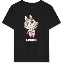 Kız Labubu Çocuk Baskılı T-Shirt - Siyah