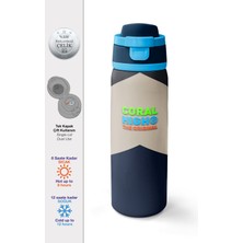 Coral High Lacivert Koyu Gri Bej Desenli Pipetli ve Direkt Içim Çelik Termos 800 ml 38553