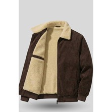 Genius Store Erkek Kadife Mont Peluş Astarlı Tam Fermuarlı Gömlek Yaka Spor Mont
