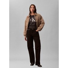 Calvin Klein Jeans Yuvarlak Yaka Standart Desenli Gri Kadın Kazak Chunky Cotton Graphıc Vest