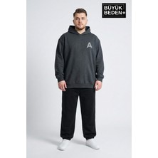 Superlife Erkek Büyük Beden Kapşonlu A Baskılı  Ince Swatshırt SPR26BSW957-12