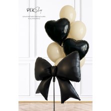 Pekshop Siyah Fiyonk ve Kalp Folyo Balonlu Deniz Kumu Balon Seti