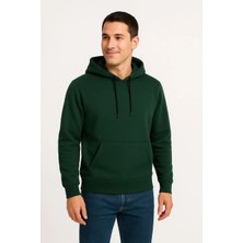 Erkek Üç Iplik Kapüşonlu Kanguru Cepli Sweatshirt Hoodie - Haki