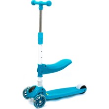 PremiumPort Turkuaz Renkli Yükseklik Ayarlı Çocuk Scooter, LED Işıklı, 3 Tekerlekli