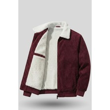 Genius Store Erkek Kadife Mont Peluş Astarlı Tam Fermuarlı Gömlek Yaka Spor Mont